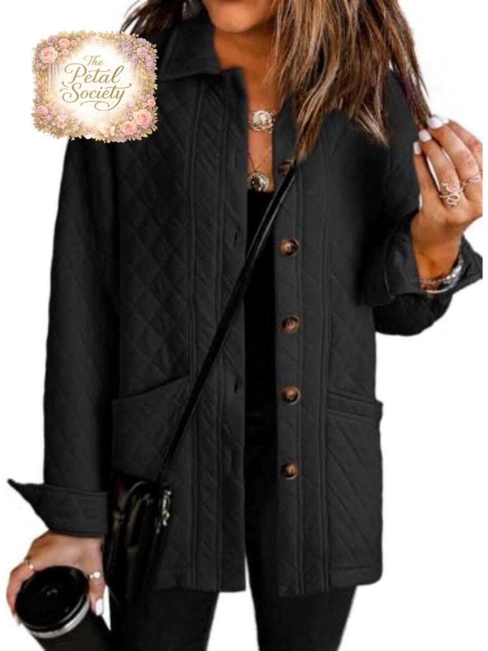 Dokotoo Quilted Jacket Lightweight Button Down Collared Coat with Pockets